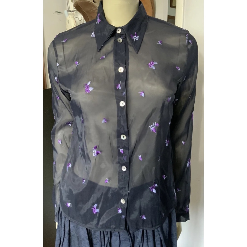 Pinko Made in Italy Sheer Embroidered Floral Blouse size lll